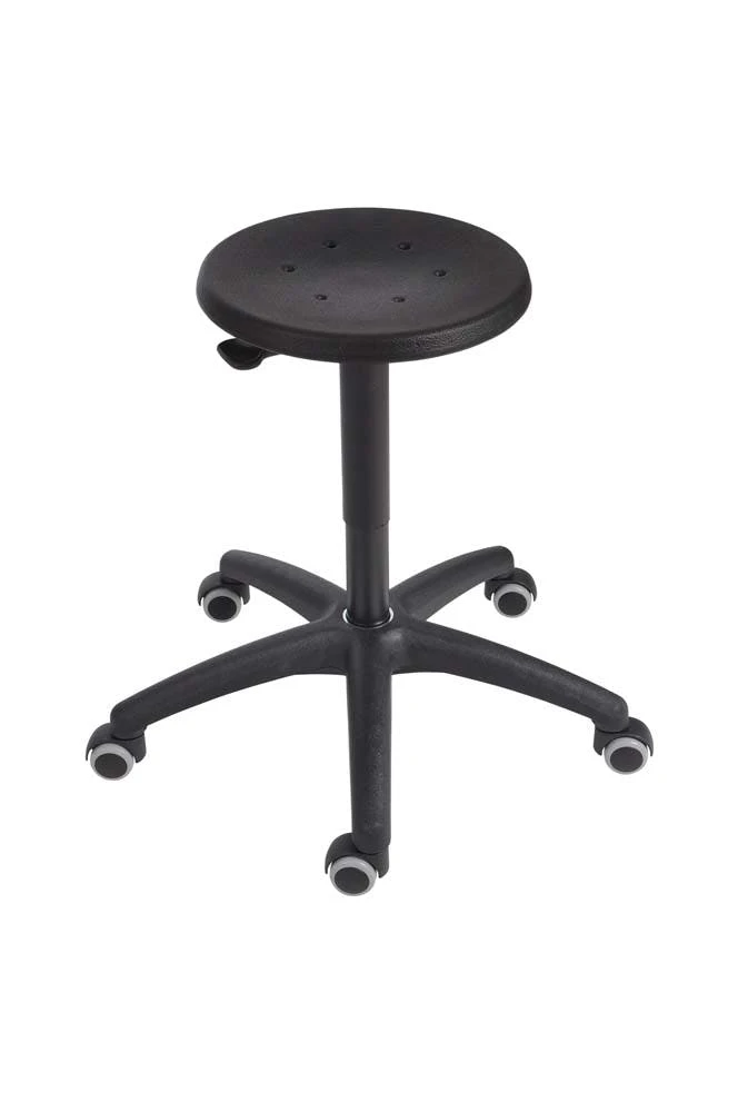 PROREGAL Drehhocker Memphis | PU-Sitz In Schwarz | Hebelauslösung | Bodengleiter | Fußkreuz 4 PROREGAL Drehhocker Memphis | PU-Sitz In Schwarz | Hebelauslösung | Bodengleiter | Fußkreuz – Bild 2