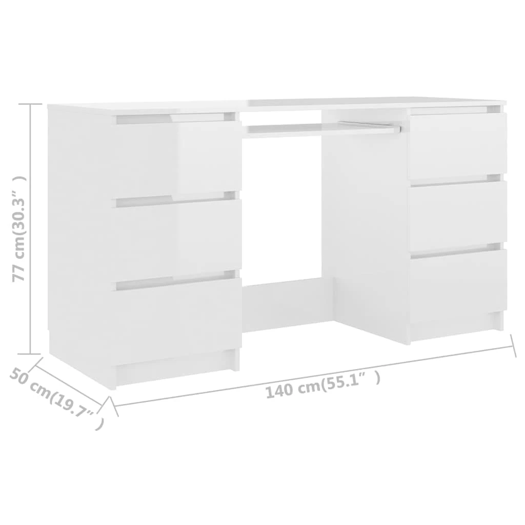VidaXL Schreibtisch Hochglanz-Weiß 140×50×77 Cm Spanplatte 8 VidaXL Schreibtisch Hochglanz-Weiß 140×50×77 Cm Spanplatte – Bild 6