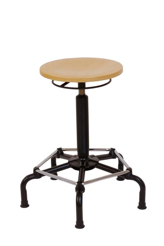 PROREGAL Industrie-Hocker Omaha | Holz-Buche | Ringauslösung | Fußkreuz Aus Stahl Mit Fußstütze | Bodengleiter 4 PROREGAL Industrie-Hocker Omaha | Holz-Buche | Ringauslösung | Fußkreuz Aus Stahl Mit Fußstütze | Bodengleiter – Bild 2