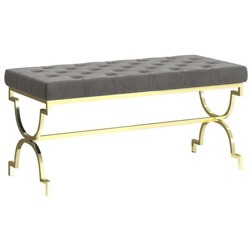 VidaXL Bank 99 Cm Grau Samt Und Edelstahl 3 VidaXL Bank 99 Cm Grau Samt Und Edelstahl