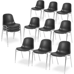 Null 12 Kunststoffschalenstühle, Schwarz, Untergestell Verchromt, BxTxH 495x520x770 Mm