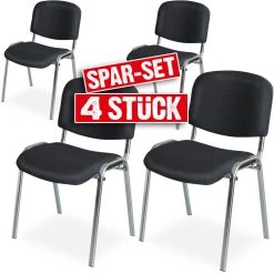 Null 4x Polsterstühle Schwarz, BxTxH 545x425x820 Mm, Sitz BxTxH 475x415x470 Mm