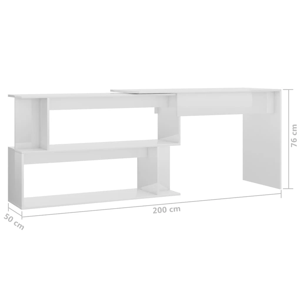 VidaXL Eckschreibtisch Hochglanz-Weiß 200x50x76 Cm Spanplatte 8 VidaXL Eckschreibtisch Hochglanz-Weiß 200x50x76 Cm Spanplatte – Bild 6