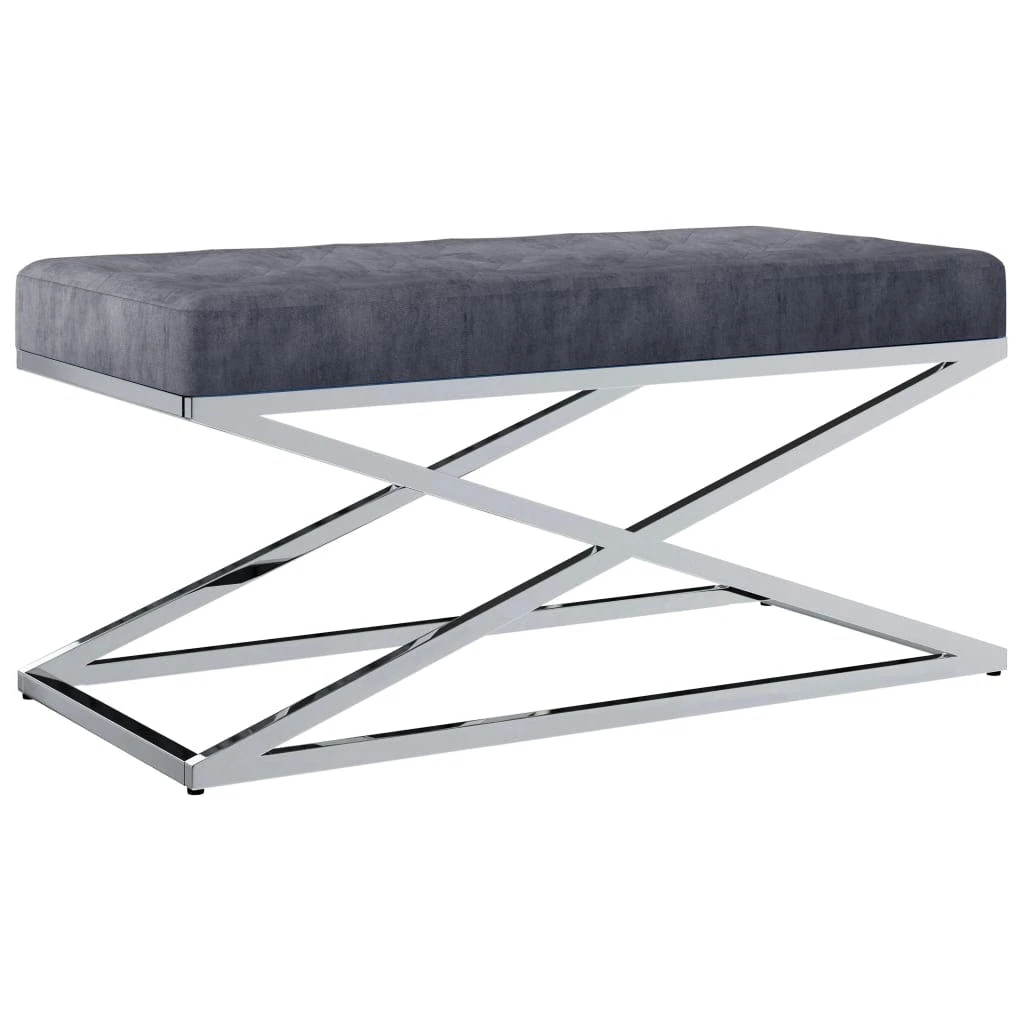 VidaXL Bank 97 Cm Grau Samt Und Edelstahl 3 VidaXL Bank 97 Cm Grau Samt Und Edelstahl